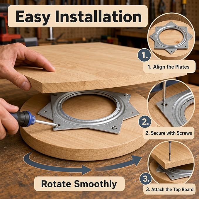 RHBLME 8 Pack Lazy Susan Hardware, 6 Inch Silver Lazy Susan Turntable Bearing 5/16" Thick 500lbs for Turntable, Serving Trays, Kitchen Storage Racks, Craft Table, Rotating Bearing Plate