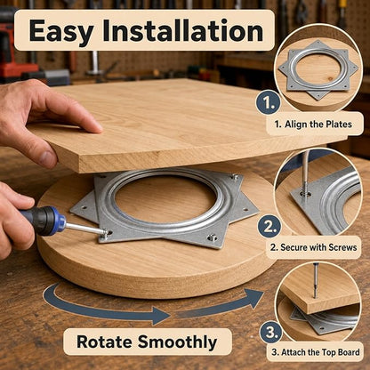 RHBLME 8 Pack Lazy Susan Hardware, 6 Inch Silver Lazy Susan Turntable Bearing 5/16" Thick 500lbs for Turntable, Serving Trays, Kitchen Storage Racks, Craft Table, Rotating Bearing Plate