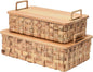 Household Essentials Stackable Hyacinth Baskets with Oak Lids, Natural, Set of 2
