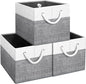 Fab totes Storage Bins 3-Pack, Foldable Storage Baskets for Organizing Toys, Books, Shelves, Closet, Large Storage Box with Rope Handles, Sturdy Organizer Bins, White & Grey