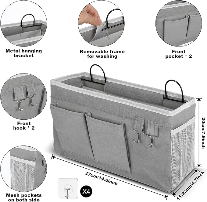 2pcs Large Wall Hanging Storage Bag, Door Closet Linen Fabric Pockets Organizer, Waterproof Multi Functional for Living Room Bedroom Bathroom Kitchen Office RV Camper with Hooks Grey