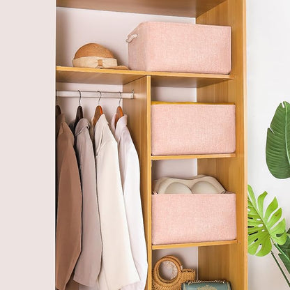 Storage Bins with Sturdy Cotton Handles(1 Pack), Fabric Storage Baskets for Organizing use for Office & Home, Book, Clothes, Toys, Closet Boxes (Small, Pink, 12.2x8.3x6.3 inches)