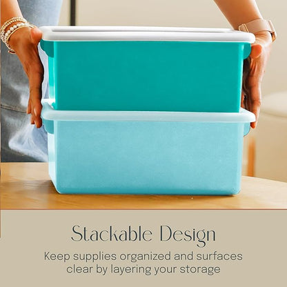 Cubby Storage Bins with Lids, 10-Pack Stackable Plastic Organizer Containers for Pantry, Office, Garage - Nestable with Handles, Contemporary