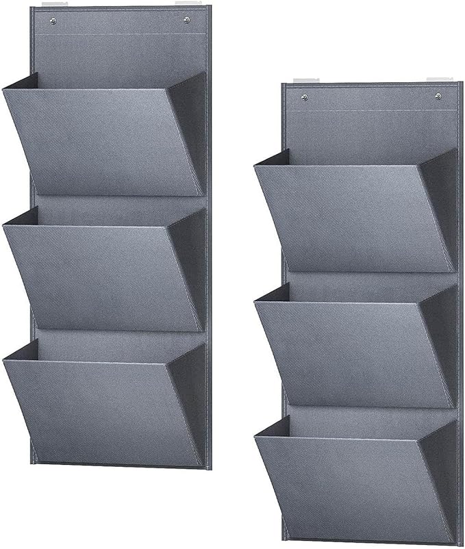 2 Pack Over The Door Shoe Organizer with 3 Sections for Towels and Laundry Items, Gray