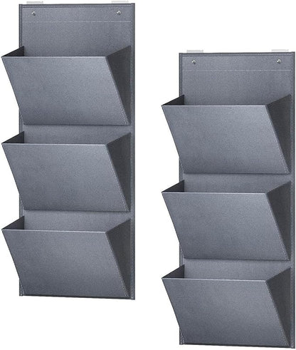 2 Pack Over The Door Shoe Organizer with 3 Sections for Towels and Laundry Items, Gray