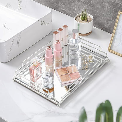 Tieson Mirror Tray Contemporary Silver Dresser Perfume Tray Bathroom Dresser Bedroom (Silver)