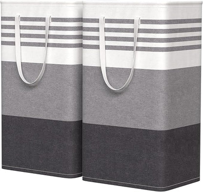 WOWBOX 2 Pack Laundry Baskets, Laundry Hampers, Freestanding Dirty Clothes Hampers with Reinforced Handles & Cross Stitch & Waterproof Coating, for Laundry Bedroom Bathroom Dorm,88L Grey