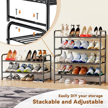 Simple Shoe Rack, 2 Tier Heavy Duty Metal Shoe Shelf 27 Inch Wide, Black