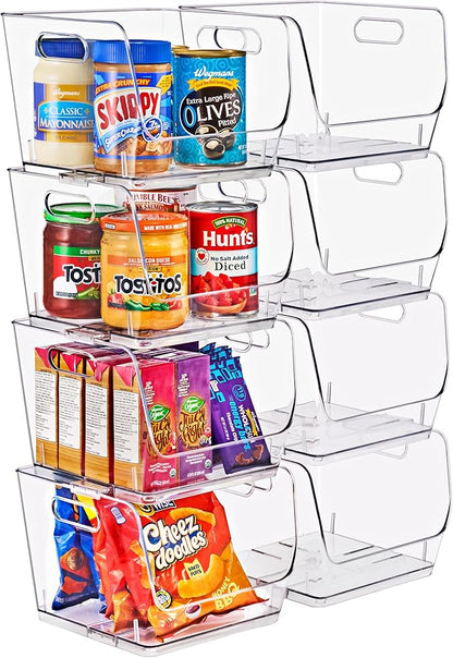 Sorbus Stackable Storage Bins Open Front, Clear Stackable Storage Bins, Pantry Bins for Storage and Organization, Acrylic Stackable Bins for Kitchen, Clear Pantry Organizer Bins (Medium Sqware 8 Pack)