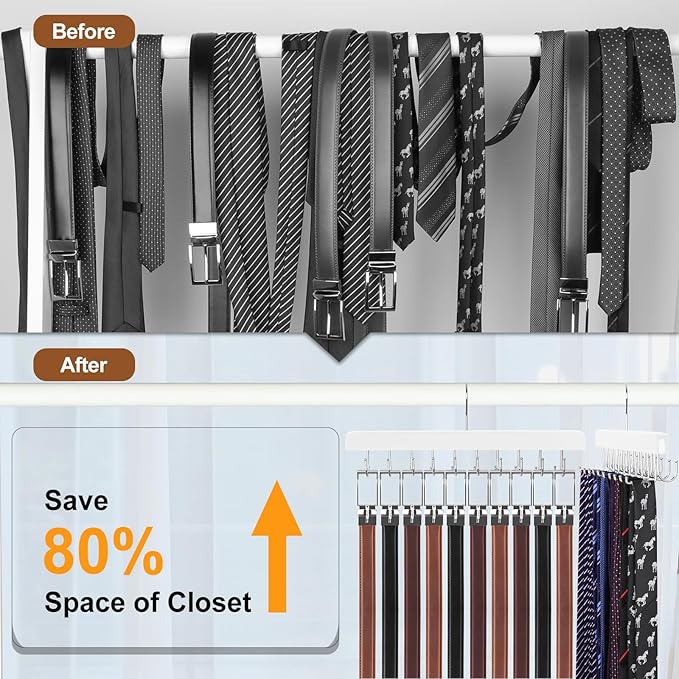TOPIA HANGER 20 Hooks 2 in 1 Belt Tie Hanger for Closet Max 30 Belts with 30 Ties Capacity, Belt Tie Racks Wooden Hanger for Closet Organizer Storage “U” Fit for Belt and “一” Fit for Tie - CT47W