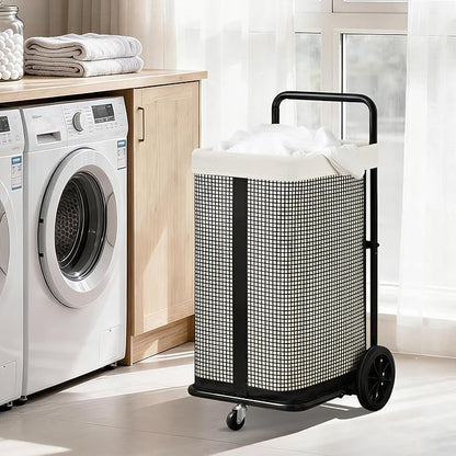 STORAGE MANIAC Rolling Laundry Cart with Wheels 37.4"H Laundry Hamper with Removable and Washable Canvas Liner Heavy Duty Laundry Basket Sorter Utility Cart Steel Frame for Clothes & Groceries, Beige