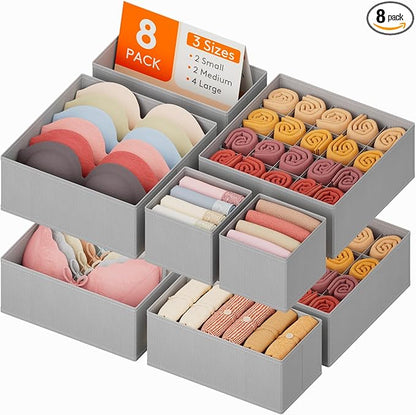 Lifewit Underwear Drawer Organizer for Closet 8 Pack, 3 Sizes Dresser Organizer Dividers, Deep Fabric Foldable Drawer Storage Organizer Bins for Clothes, Sock, Bra, Lingerie, Undies
