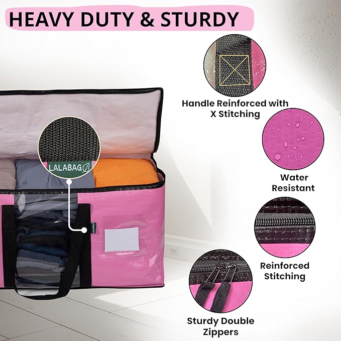 6-Pack Extra Large Moving Bags with Backpack Straps & Side Handles, 50 lbs Heavy Duty Storage Totes, Water-Resistant Clothes Packing Boxes Alternative (Pink)