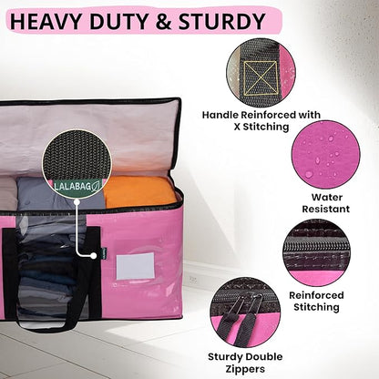 6-Pack Extra Large Moving Bags with Backpack Straps & Side Handles, 50 lbs Heavy Duty Storage Totes, Water-Resistant Clothes Packing Boxes Alternative (Pink)