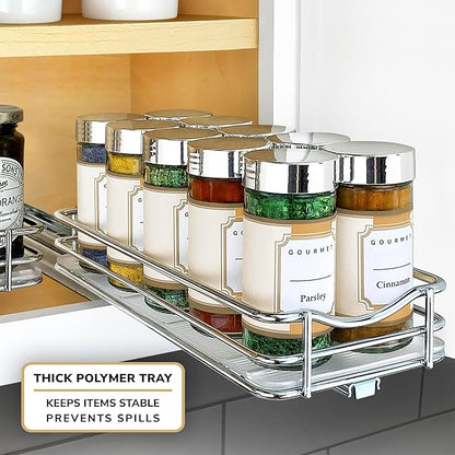 LYNK PROFESSIONAL® Pull Out Spice Organization for Cabinets - 4-3/8 inch Wide – Spice Rack for Inside Cabinets, Slide Out Spice Rack Organizer for cabinet – Pull Out Spice Rack, Sliding 1 Tier Chrome