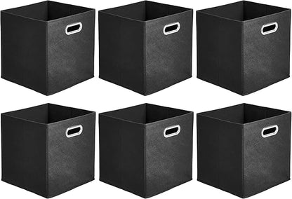 Amazon Basics Collapsible Cube Storage Bins, Space-Saving, Organizing Fabric Bins with Handles, 10.5" x 10.5" x 11", Black, 6-Pack