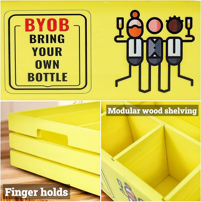 Utensil Holder for Party Farmhouse Crate Look - Yellow Napkin Paper Plate Dispenser for Countertop - Silverware Caddy for Plate, Cup, Fork, Spoon - Flatware Box Organizer for Outdoor Camping Picnic