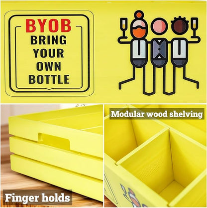 Utensil Holder for Party Farmhouse Crate Look - Yellow Napkin Paper Plate Dispenser for Countertop - Silverware Caddy for Plate, Cup, Fork, Spoon - Flatware Box Organizer for Outdoor Camping Picnic