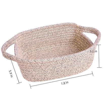 ABenkle Small Storage Basket, Mini Basket, Cute Tiny Cotton Rope Woven Basket, Shelf Basket, Boho Decorative Toy Dog Cat Basket for Nursery, Bedroom, Spa, Empty Gift Basket - XS, Mixed Brown