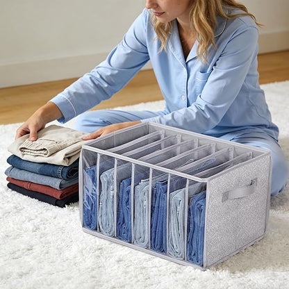 Zilink Upgraded Pants Organizer with Support Board Clear Jeans Organizer for Closet with 7 Grids Wardrobe Clothes Organizer for Jean Pant Sweater Legging T-Shirt, 6 Pack