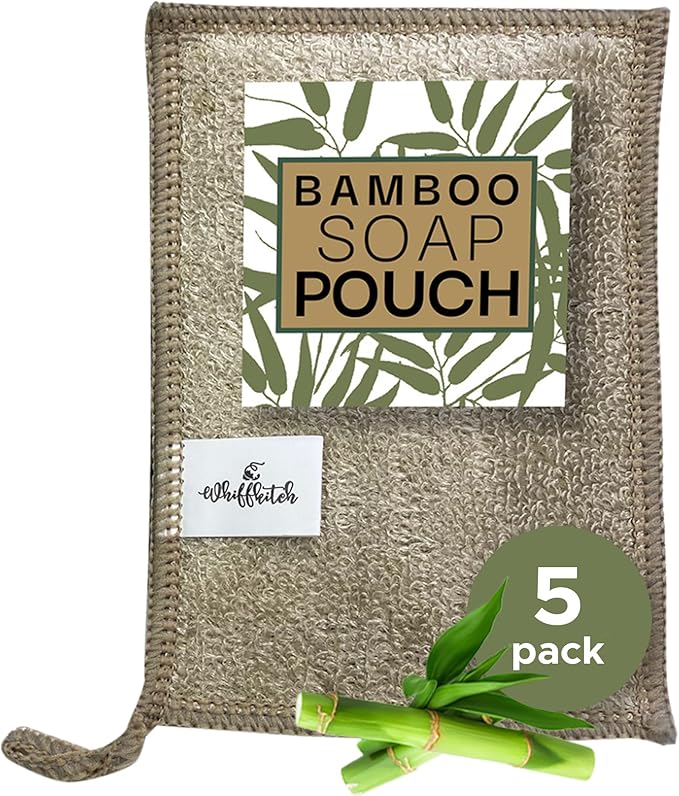 Whiffkitch Soap Pouch 5-Pack – Versatile Mesh Scrubber Wash Bag for Shower & Bath, Bamboo Fiber Bar Soap Holder & Travel Bag, Durable Scrubber Pouch for Rich Lather, 4x5 inches