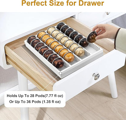 MinBoo Bamboo Coffee Capsule Storage Drawer Tray, Bamboo Drawer Insert Organizer Holds Coffee Pods, Compatible with Vertuoline Capsules, Suitable for Kitchen, Home, Office,White