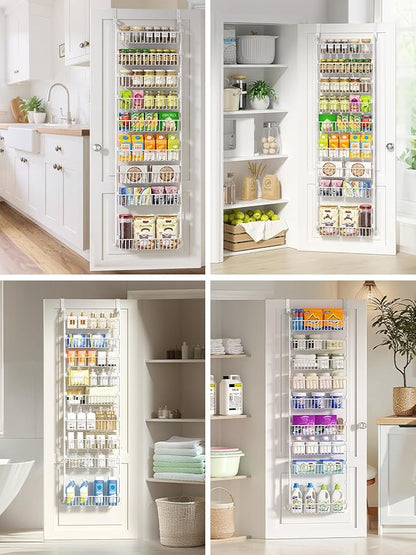 Delamu Over The Door Pantry Organizer, 9-Tier Pantry Door Organizers and Storage with Adjustable Basket, Metal Hanging Spice Rack, Seasoning Organizer, Door Organizer for Home Kitchen Bathroom, White