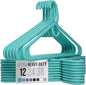 NEATERIZE Thick Heavy Duty Hangers - Aqua Plastic Clothes Hangers 12 Pack - Great for Coat Hanger, Jackets Jeans & Suit Hanger for Closet - New Apartment Essentials Percheros Ganchos para Colgar Ropa