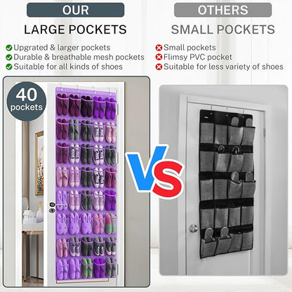 40-Pocket Over the Door Shoe Organizer - Large Mesh Pocket Hanging Shoe Organizer,Behind the Door Shoes Storage Holder Hanger