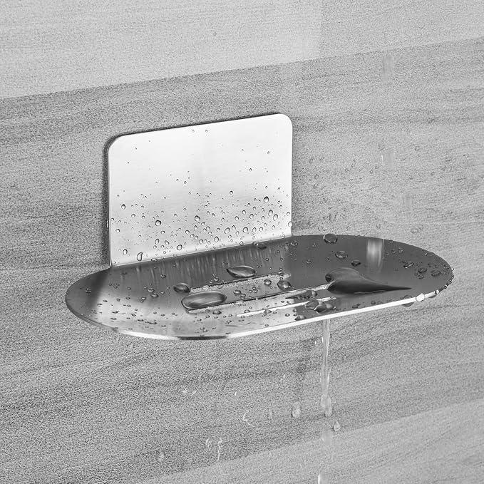 Soap Dish for Shower, 3 Slot Self-Adhesive Soap Holder for Bathroom, Wall Mounted Shower Soap Holder, Stainless Steel Soap Tray (Brushed Silver)
