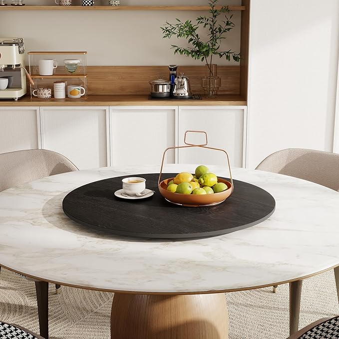 31.5" Sintered Stone Lazy Susan for Table Top- Extra Large Round Lazy Susan Organizer - Kitchen Revolution for Countertop(Black Wood Grain)