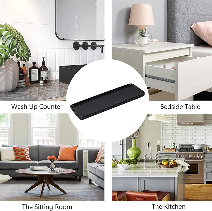 Black Ceramic Vanity Tray, Small Rectangle Tray, Counter Tray for Kitchen Sink, Marble Bathroom Tray, Organizer for Candle, Soap, Jewelry, Perfume, Towel Holder for Decoration Bedroom(Large)