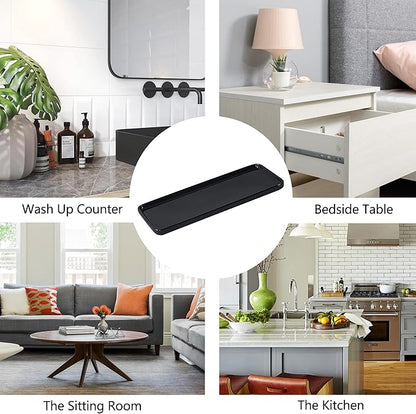 Black Ceramic Vanity Tray, Small Rectangle Tray, Counter Tray for Kitchen Sink, Marble Bathroom Tray, Organizer for Candle, Soap, Jewelry, Perfume, Towel Holder for Decoration Bedroom(Large)