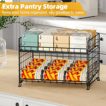 JKsmart 3-Pack Stackable Rack Organizer, Can Rack Storage for Kitchen Pantry Cabinet Holds Up to 64 Cans, 2-Tier Can Holders for Food, Multifunctional Dispenser for Snacks Soda