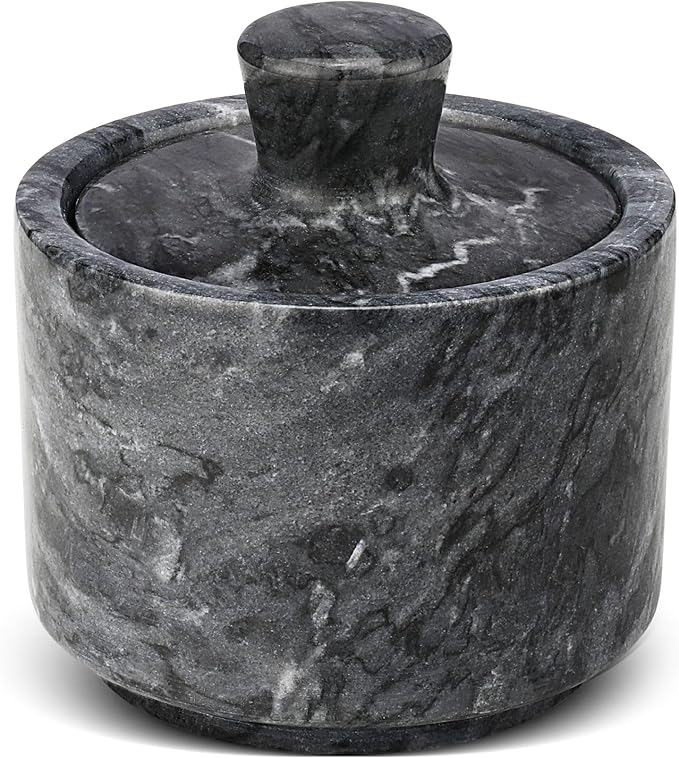 Flexzion Marble Salt Cellar with Lid, Multi-Purpose Marble Container for Salt, Pepper, Paprika and Powdered Herbs, Salt Containers for Countertop, Box for Jewelry, Watches & Accessories (Black)