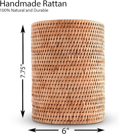 Vagabond House Hand Woven Rattan Utensils Holder - 8 Inches Tall x 5.5 Inches Diameter - Natural and Durable Eco-Friendly Material for Storing and Organizing Kitchen Utensils