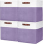 Bagnizer 13x13 Cube Storage Bins, Collapsible Fabric Storage Box, 4 Pack Closet Baskets with Handles for Organizing, Shelf, Toys, Clothes, Home, Office, Nursery (Purple&White)