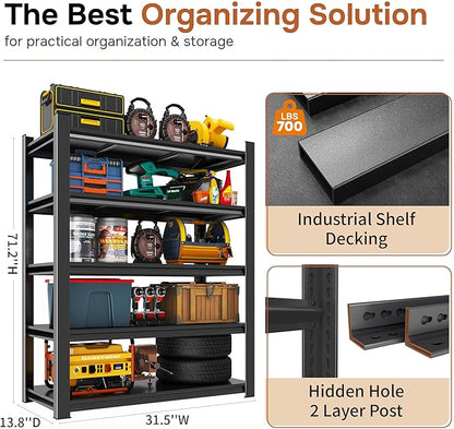 71''H Garage Shelving Heavy Duty 5-Tier Adjustable Storage Shelves Unit, Metal Utility Rack Shelf for Industries, Warehouses, Basement,Black