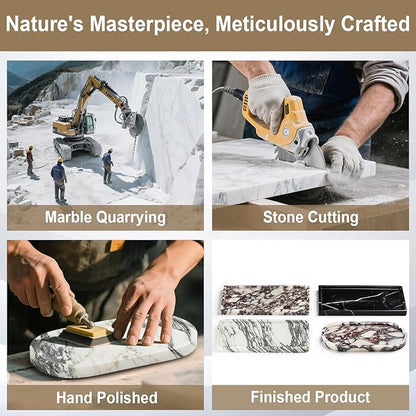 Natural Marble Vanity Tray - Moujings Genuine Marble Perfume Tray for Bathroom Decor, Stone Bathroom Vanity Organizer Tray for Kitchen Counter, Candles, Jewelry, Coffee, Makeup, Key