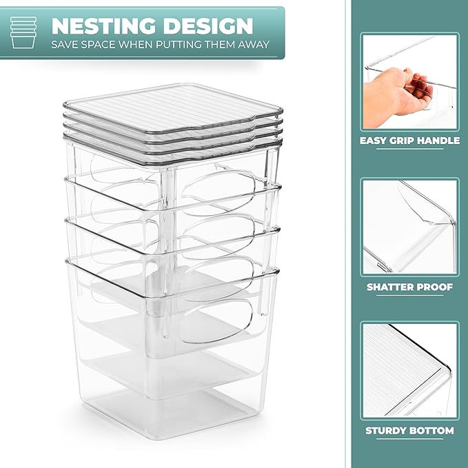 Sorbus Small Clear Plastic Storage Bins with Lids, Clear Stackable Storage Bins, Laundry Room Organizer Bins, Office, Classroom, Playroom, Bathroom, Laundry Room Organization and Storage (8 Pack)