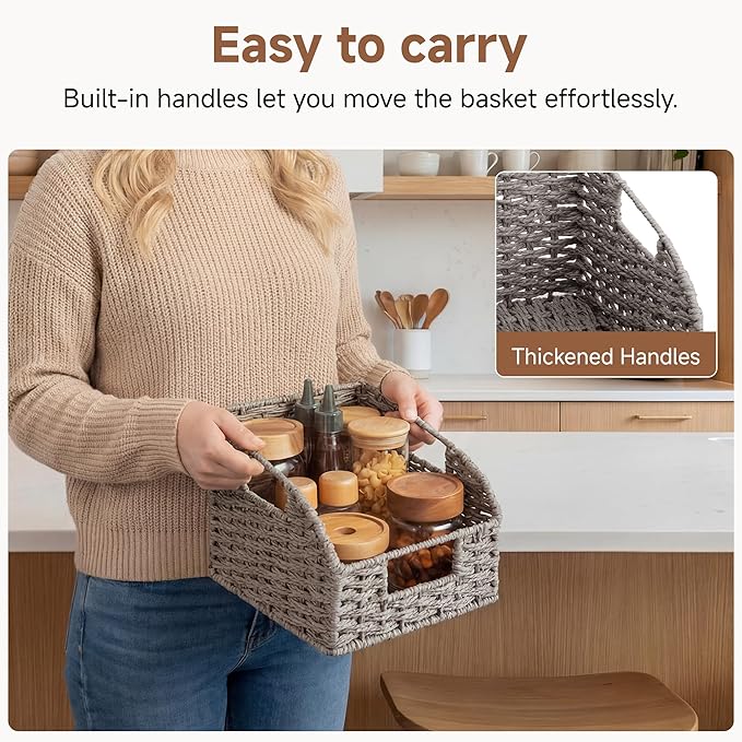 StorageWorks Wicker Baskets for Organizing, Pantry Organizers and Storage, Round Paper Rope Storage Basket for Pantry Shelves, Gray, 2 Pack