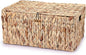 Hipiwe Wicker Storage Basket Bins with Lid, Large Water Hyacinth Baskets Box Rectangular Decorative Shelf Baskets Bin with Handles Handwoven Household Basket Boxes for Shelf Home Organizing
