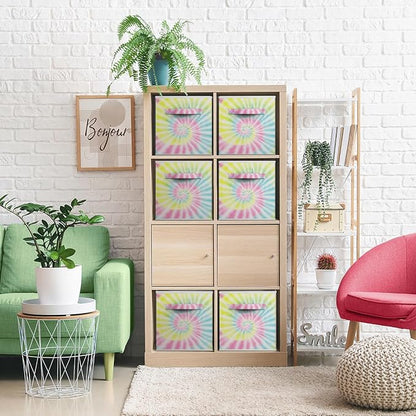 Sorbus 11 Inch Fabric Storage Cubes - Sturdy Collapsible Storage Bins & Handle - 6 Foldable Baskets for Organizing Clothes - Multi Colored Storage Baskets for Shelves (Light Tie-dye, 11 Inch)