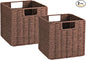 Vagusicc Wicker Storage Basket, Set of 2 Hand-Woven Storage Baskets for Shelves with Handles, Foldable Cube Storage Baskets Bins Organizer, 13 inch Large Wicker Baskets for Pantry Bedroom Decor, Brown