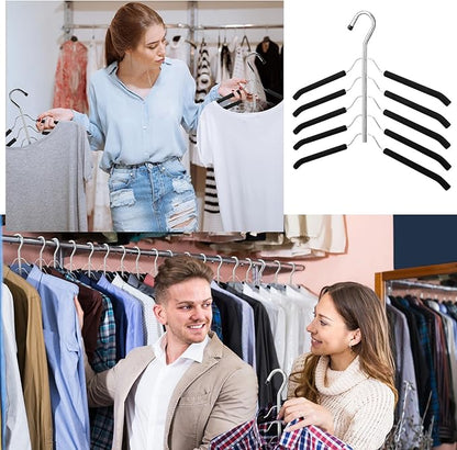 Ripeng Space Saving Clothes Hanger 16 Packs 5 in 1 Multi Layer Anti Slip Metal Heavy Duty Stainless Steel Sweater Shirt Clothes Hangers Closet Storage Organizer (Black, Style 1)
