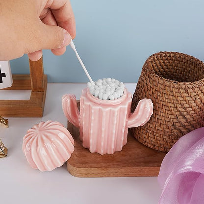 Q-tip Holder, Q-tip Holder Ceramic, Holder Dispenser for Bathroom Canister Storage Organization, for Cotton Ball, Cotton Swab, Floss Picks(Pink)