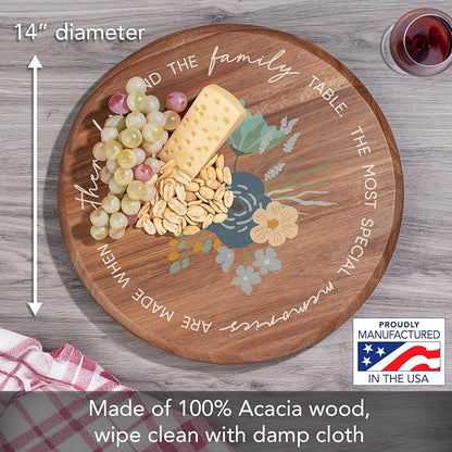 CounterArt Decorative Round Natural Wood Lazy Susan Turntable 14" Diameter Condiment Caddy, Cheese Server, Cake Plate, Spice Organization (Family Table)