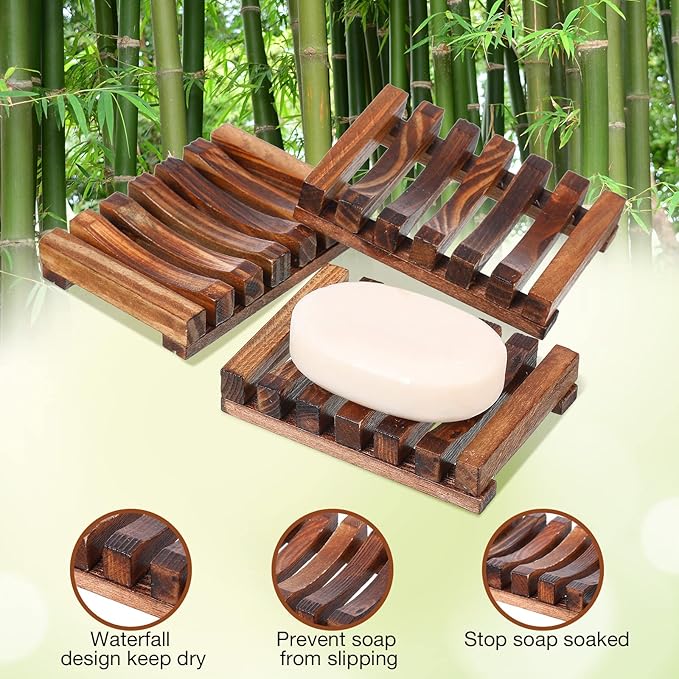 Skylety 30 Pieces Wooden Shower Soap Dish Bulk Soap Holder Savers Draining Tray Case Stand for Bathroom Kitchen Travel Sponge Shampoo Sink, 4.5 x 3.1 x 0.9 Inches (Brown Color)