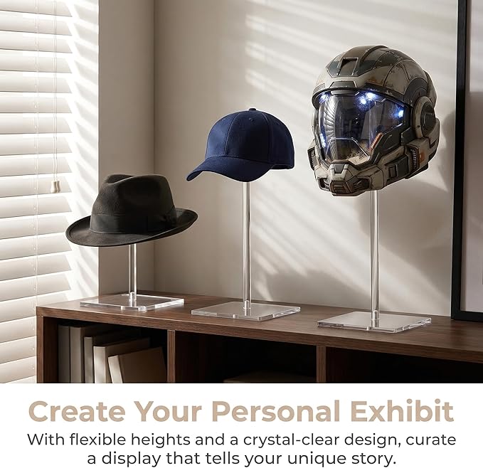 Clear Hat Display Stand 14 Inch, Tall Acrylic Wig Stand for Wigs, Caps, Fedoras & Lightweight Hats, Tabletop Holder for Retail, Vendor Booth, Salon, Photo Display