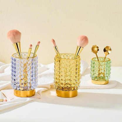 Makeup Brush Holder Organizer,Toothbrush Holders,Desk Pen Pencil Holder,Multifunctional Vintage Glass Brush Cup(A38-14-US/Pink/L)